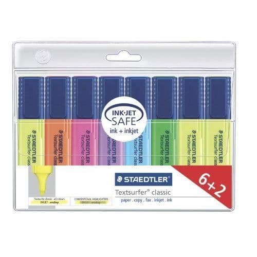 Staedtler Textsurfer classic 364 Pack med 8 Marker, snedspets 1 till 5 mm 6 + 2 gratis Assorterande färger