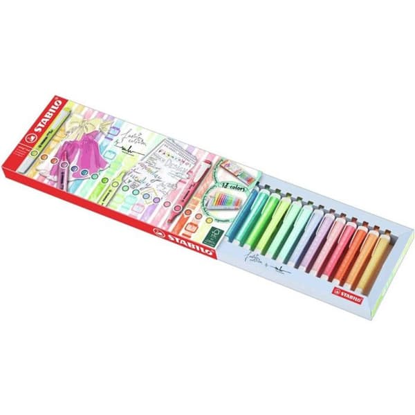 Surlinjer - STABILO - Pack med 18 swing cool - Fluorescerande bläck - Sned spets - Antitorkande