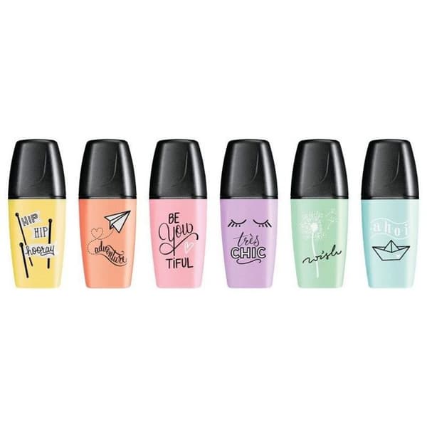 Stabilo BOSS MINI Pastellove Highlighter mintgrön, antikrosa, banangul, persikorosa, mellanblå, Glycin 2-5 mm 6-pack