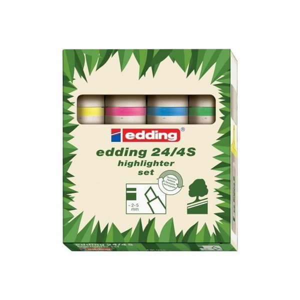 edding EcoLine 24 highlighter gul, orange, rosa, ljusgrön vattenbaserad bläck 2-5 mm förpackning om 4