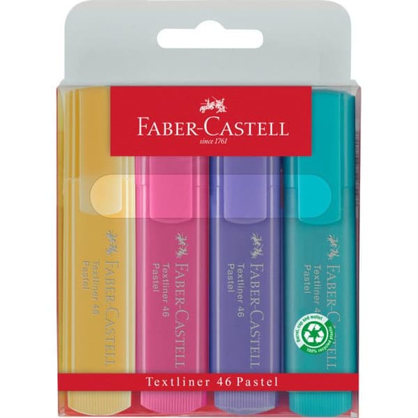Markerpennor - Faber Castell - TEXTLINER 1546 - 4-pack - Pastellfärger - Gul/Mint/Fuchsia/Lila