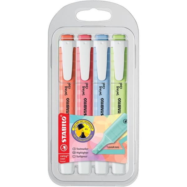 Swing Cool Pastel Edition Highlighter, PET-fodral om 4