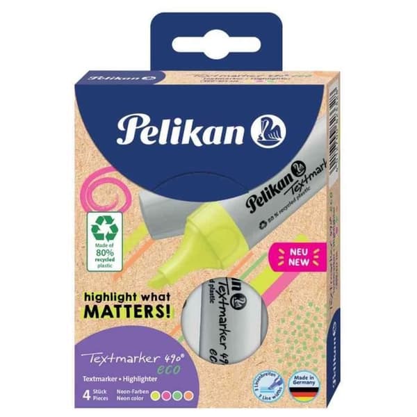 Highlighter - PELIKAN - 490 eko - fluorescerande färger - etui om 4
