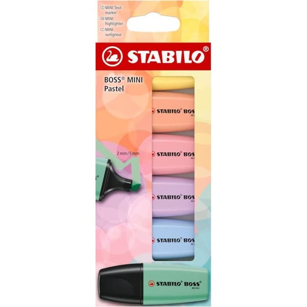 Mini överstrykningspennor - STABILO BOSS - Pastell - 6 pastellfärger