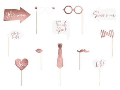 Photo Booth Props- Bröllop (Rosa & Vit)