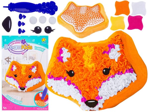 Kreativt sæt med broderi, maskot, syplys, dekorativ pude FOX