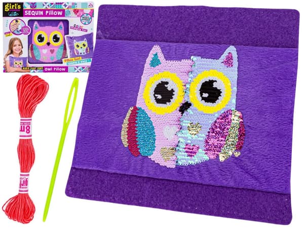 Kreativt sæt, broderi, plyssyning PUDDE DIY JACKSON MED pailletter UGLE