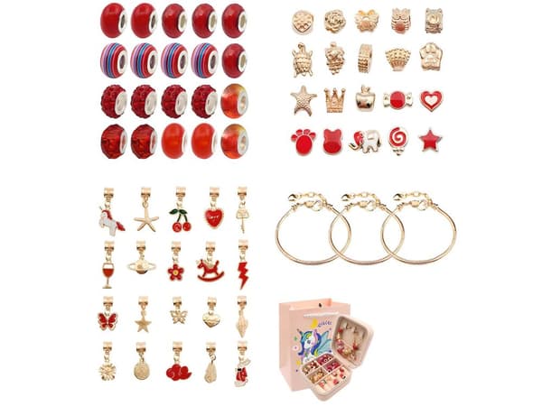 Sæt til fremstilling af smykker, armbånd, charms, vedhæng, perler NUANSER AF RØD