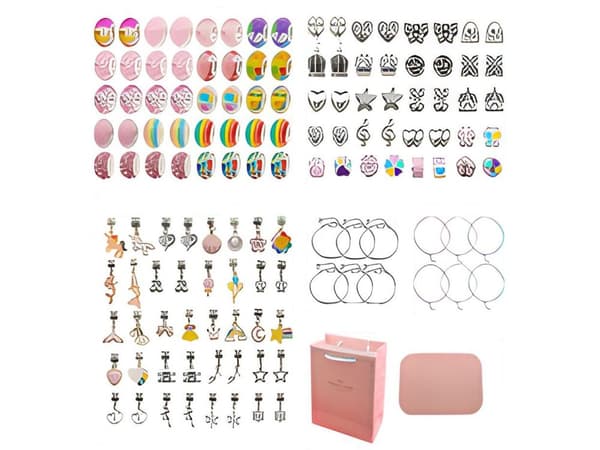 Set för att göra smycken, armband, berlocker, hängen, pärlor RAINBOW-ROSA MIX + fodral