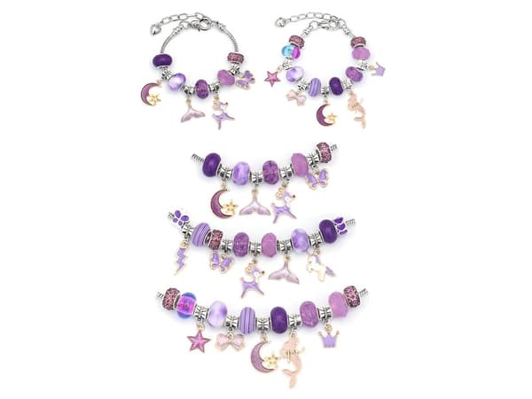 Sæt til fremstilling af smykker, armbånd, charms, vedhæng, perler SHADES OF PURPLE + etui