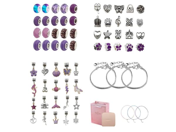 Sæt til fremstilling af smykker, armbånd, charms, vedhæng, perler SHADES OF PURPLE + etui