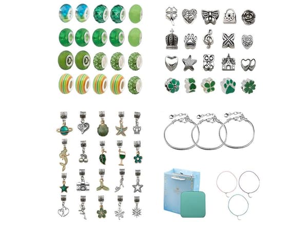 Set för att göra smycken, armband, berlocker, hängen, pärlor SHADES OF GREEN + Fodral