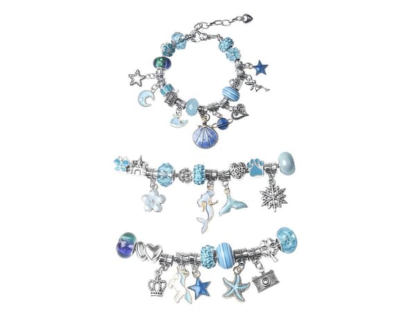 Set för att göra smycken, armband, berlocker, hängen, pärlor SHADES OF BLUE + Fodral