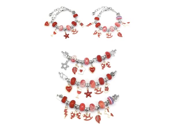 Sæt til fremstilling af smykker, armbånd, charms, vedhæng, perler SHADES OF RED + etui
