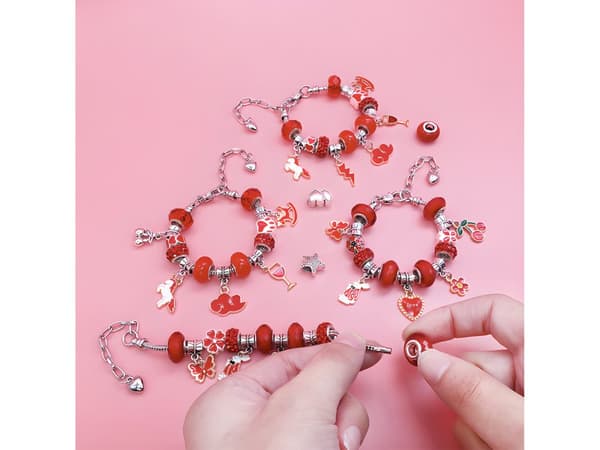 Sæt til fremstilling af smykker, armbånd, charms, vedhæng, perler SHADES OF RED + etui