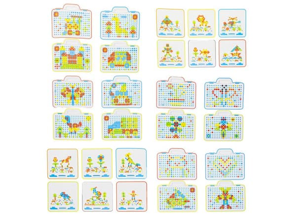 Kreativ mosaik, pussel, block, skruvmejsel, skruvar i en resväska 237 El