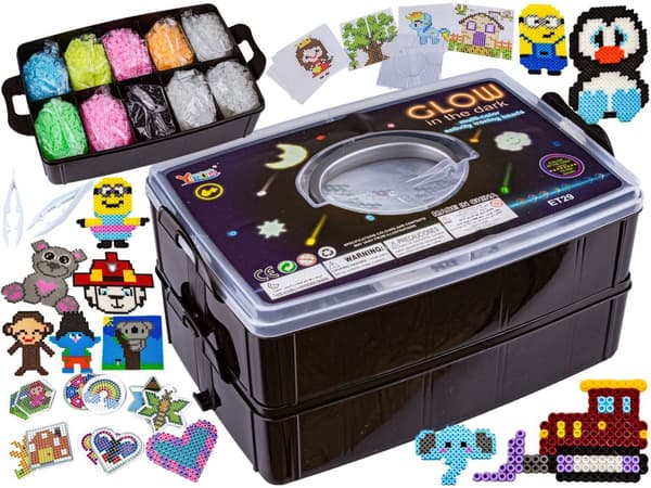 Strykmaskin, Strykpärlor, Set med 10 000 element GLOW IN THE DARK-mallar