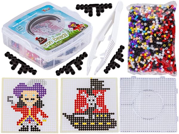 Skabeloner til strygeperler Pirat, Piratskib, Sæt med 2000 elementer, Strygemaskine, Bryst