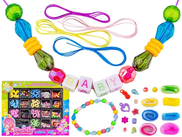 Sæt til fremstilling af smykker og hårpynt, gummibånd, perler + tilbehør