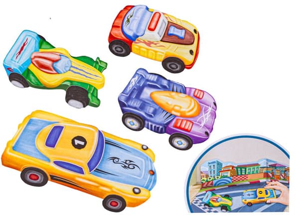 Creative Kit Luo Diecast DIY CITY RACERS, 3D CARS, CITY RACERS 4 kpl Tee se itse