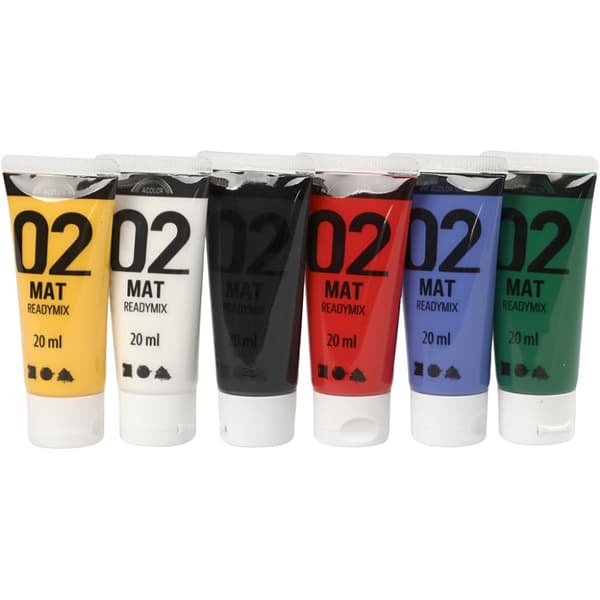 A-Color akrylmaling, standardfarger, nr. 02, matt, 6x20 ml/ 1 pk.