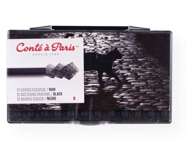 CONTE Black B Sketch Carre Crayon Cap In Plastic Box