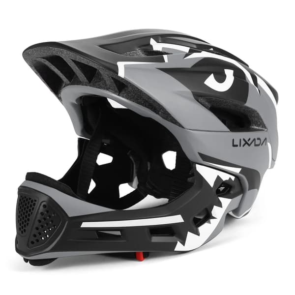 Lixada Børne Ridehjelm, Aftageligt Full Face Design, Justerbar Pasform,Grå