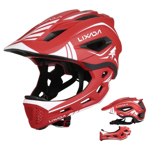 Kids Detachable Full Face Helmet, Versatile 2-in-1 Design, Adjustable Fit,Punainen