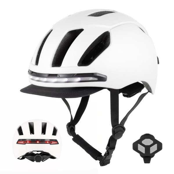 Smart cykelhjälm, LED-vägbelysning, fjärrkontroll,Vit Smart Hjälm, L