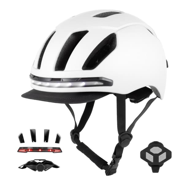 Smart cykelhjälm, LED-vägbelysning, fjärrkontroll,Vit Smart Hjälm, L