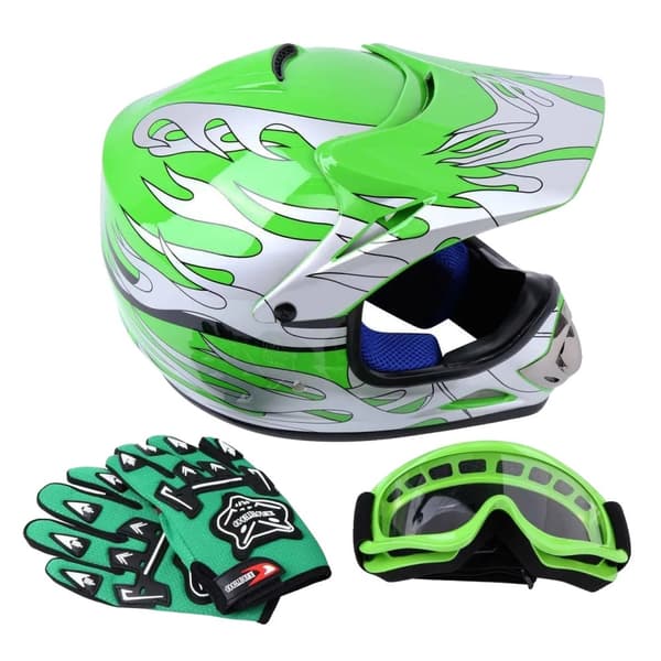 Hela Ansiktet Motocrosshjälm, Ungdomsstorlekar, Lättviktig Hållbar Design,L, Grön