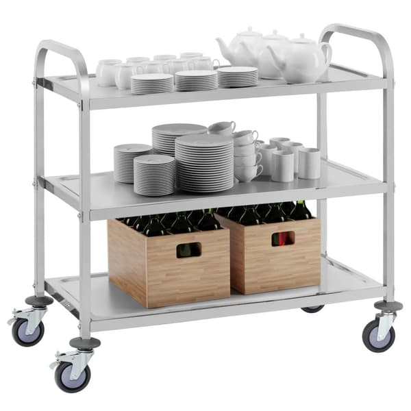 Royal Catering Serveringsvagn rostfritt stål - 3 hyllplan - 150 kg