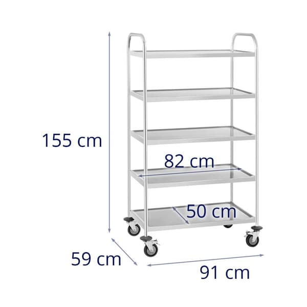 Royal Catering Serveringsvagn rostfritt stål - 5 hyllplan - 250 kg