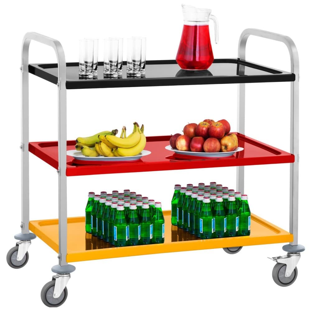 Royal Catering Serveringsvagn rostfritt stål - 3 hyllplan - upp till 150 kg - trefärgad