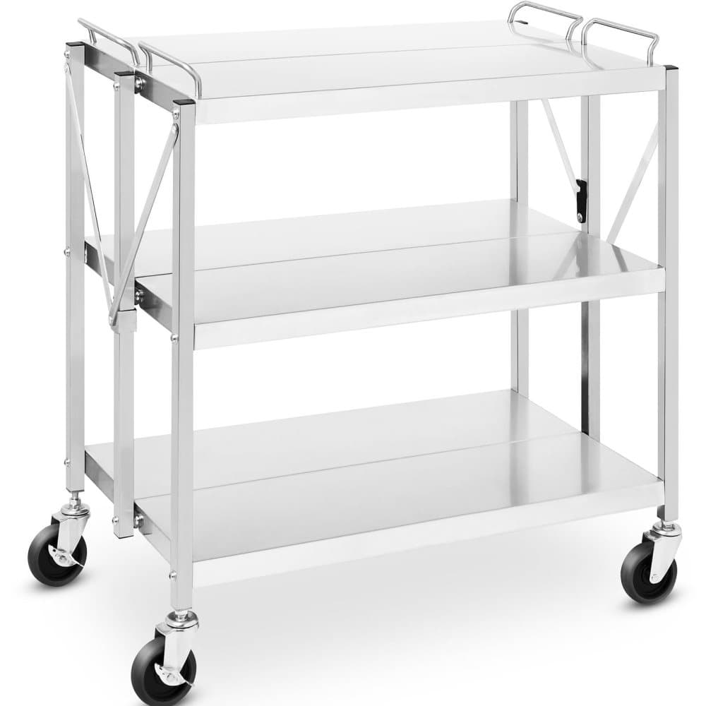 Royal Catering Hopfällbar serveringsvagn - Rostfritt stål - 3 hyllplan - 90 kg - 50 x 83 cm