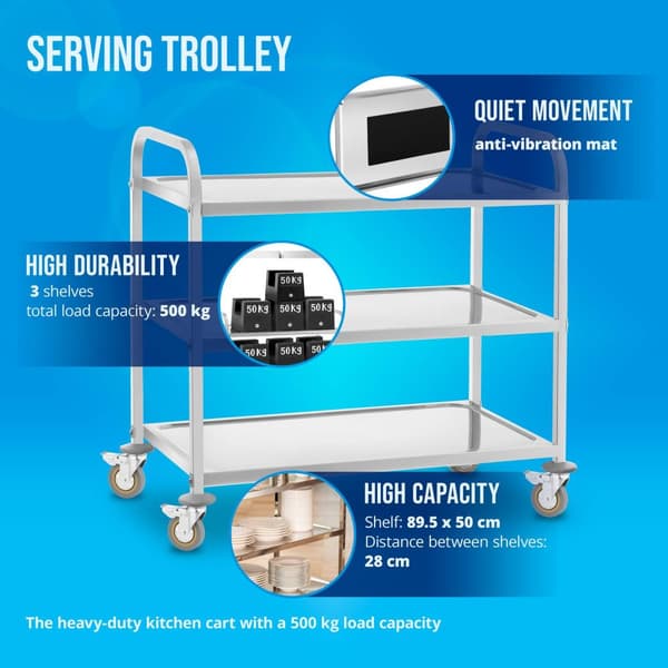 Royal Catering Serveringsvagn - 3 hyllplan - upp till 500 kg