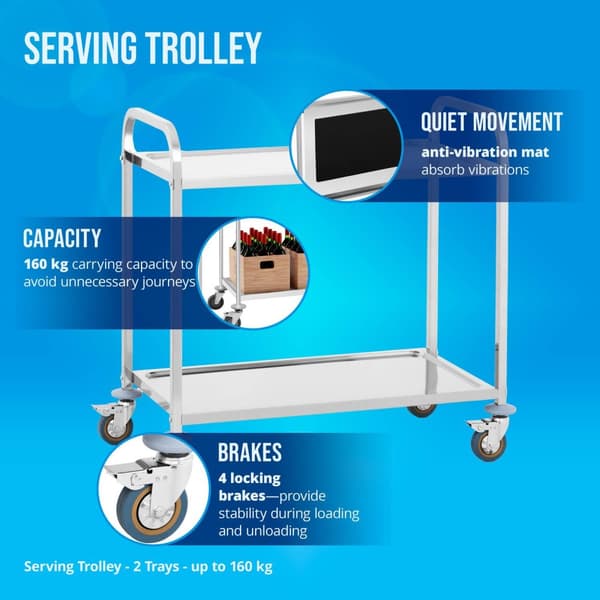 Royal Catering Serveringsvagn - 2 hyllplan - Upp till 160 kg