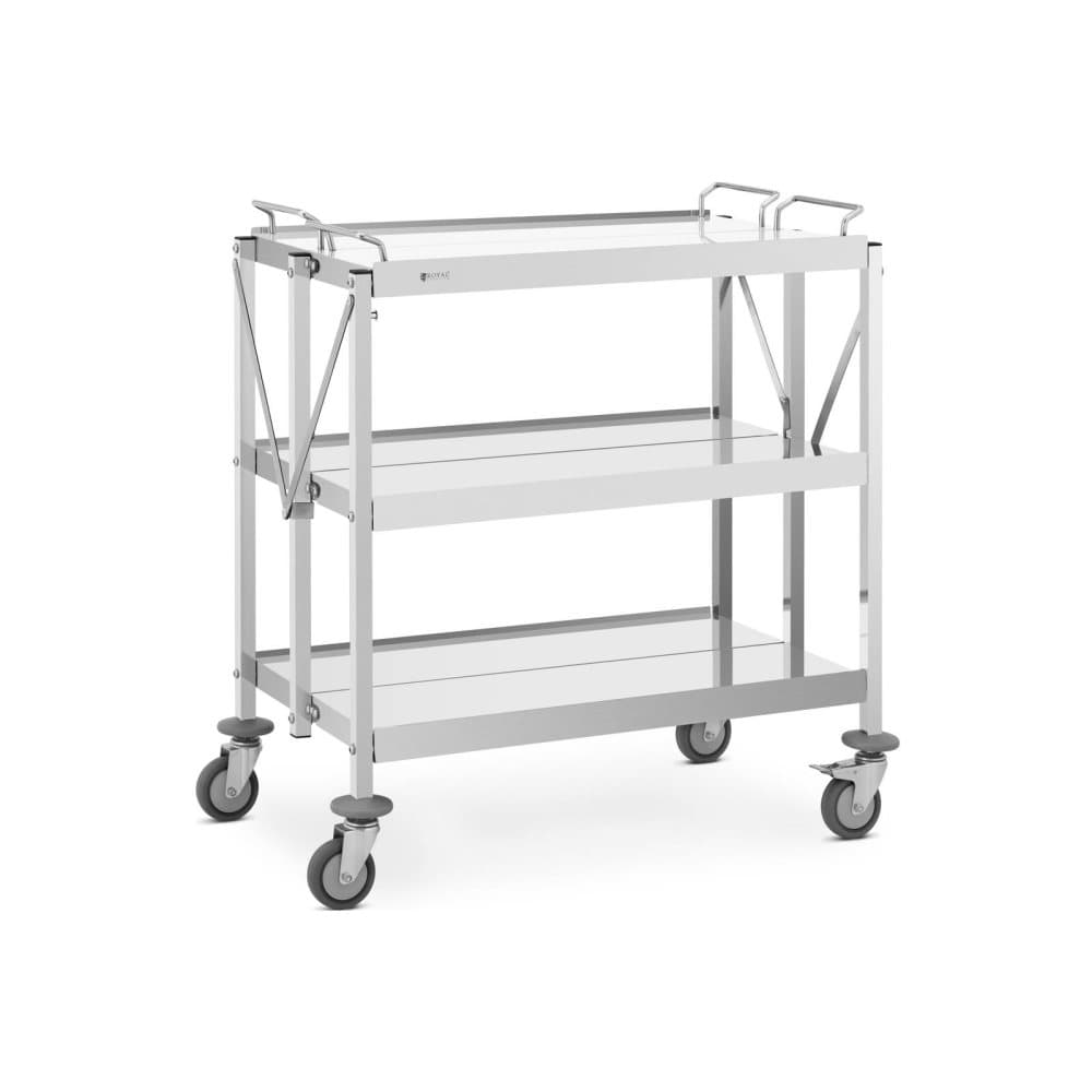 Royal Catering Serveringsvagn - 3 hyllor - (2x) 90 x 50 / 50 x 83 cm - 90 kg - hopfällbar - Royal Catering