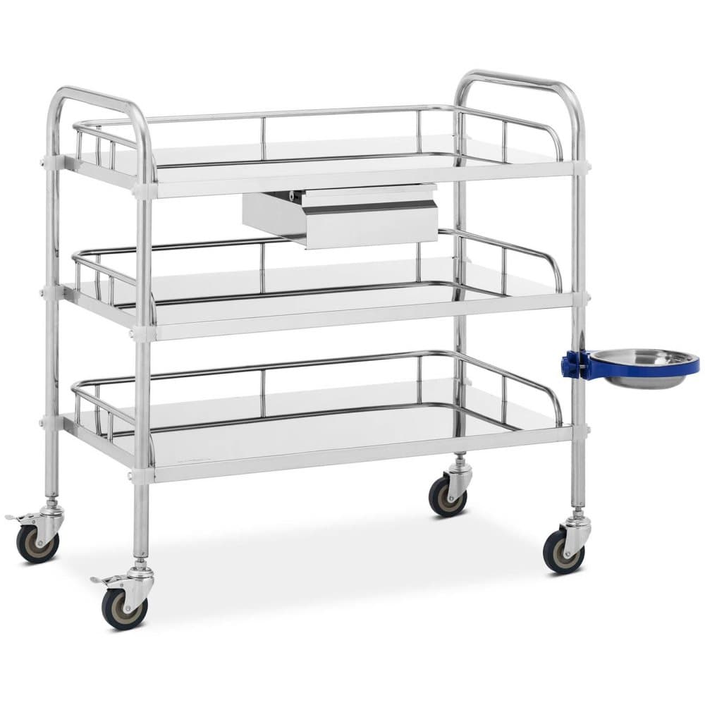 Steinberg Laboratorievagn - rostfritt stål - 3 hyllor vardera 74 x 44 x 13 cm - 1 låda - 60 kg