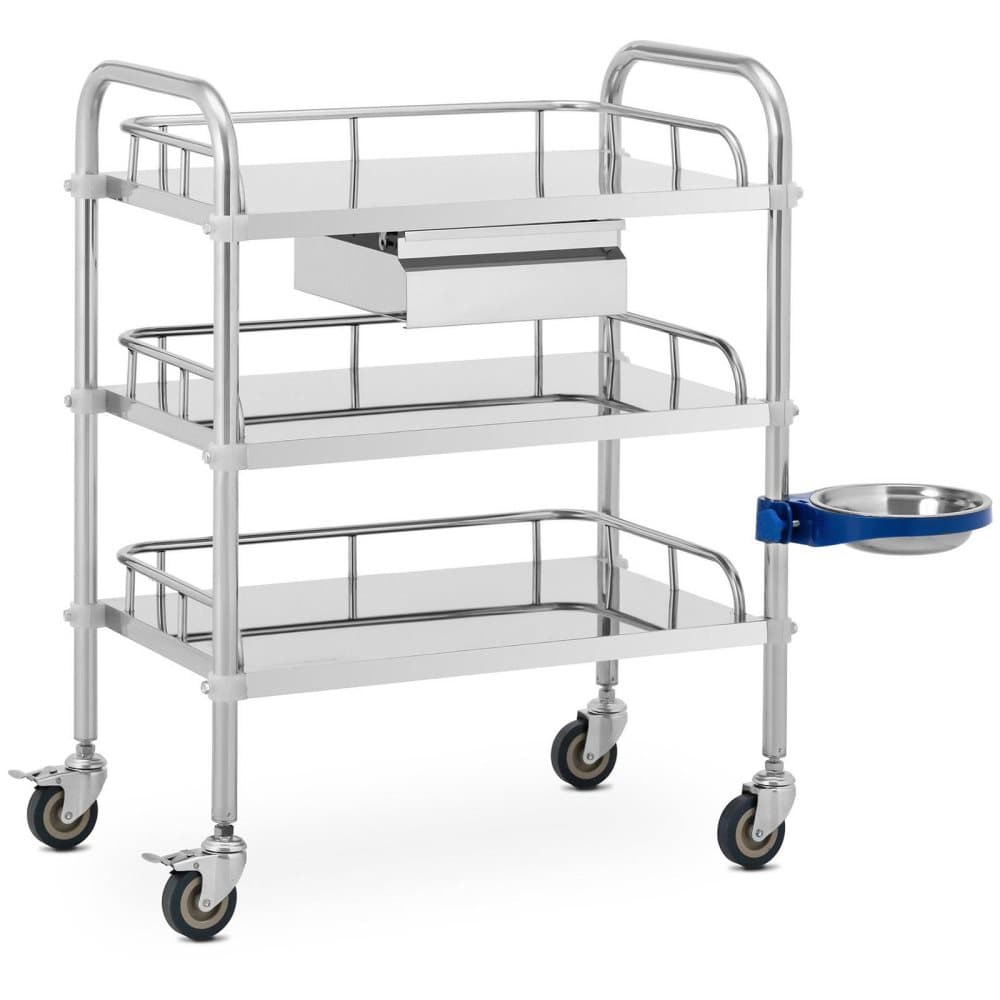 Steinberg Laboratorievagn - rostfritt stål - 3 hyllor vardera 56 x 36 x 13 cm - 1 låda - 15 kg