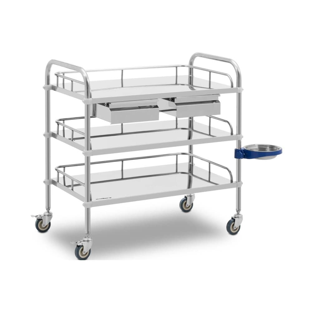 Steinberg Laboratorievagn - rostfritt stål - 3 hyllor vardera 76 x 45 x 13 cm - 2 lådor - 45 kg