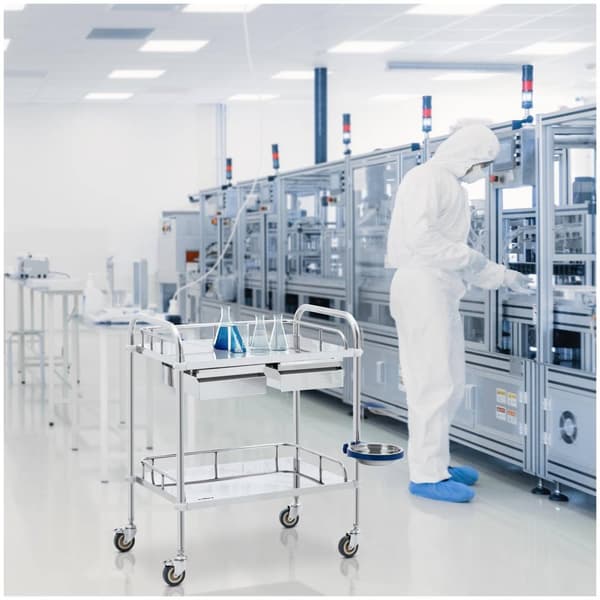 Steinberg Systems Laboratorievagn - rostfritt stål - 2 hyllor vardera 55 x 37 x 13 cm - 2 lådor - 20 kg