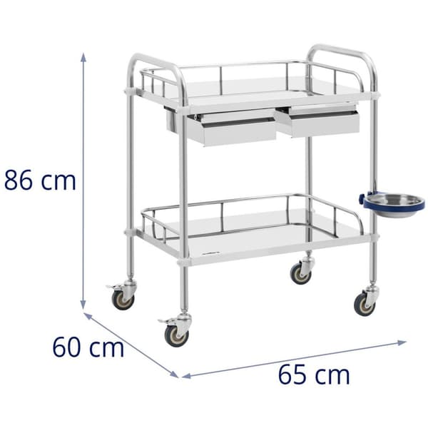 Steinberg Systems Laboratorievagn - rostfritt stål - 2 hyllor vardera 55 x 37 x 13 cm - 2 lådor - 20 kg