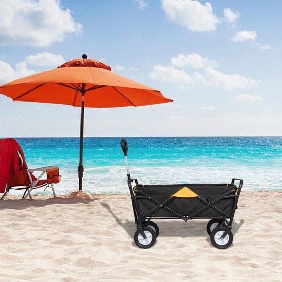 Handvagn - gul - hopfällbar trädgårdsvagn - verktygsvagn - handvagnstransport - med 4 hjul - för camping, butiker, strand och trädgård - belastning 80