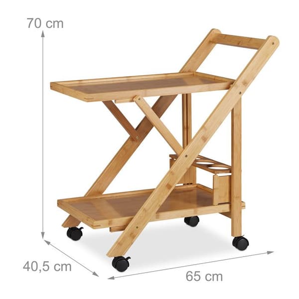Relaxdays Bamboo Köksvagn Hopfällbar Serveringsvagn Te Dryckesvagn HxBxD: 70x40,5x65 cm, Natural
