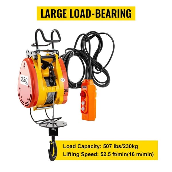 230kg 1300W bärbar elektrisk lyftkran med 30M stållina/trådbunden fjärrkontroll