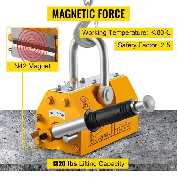 600kg kapacitet Stål permanent magnetlyftare, superstark neodymmagnet, hållbar, säker och lätt att använda, bred applikation