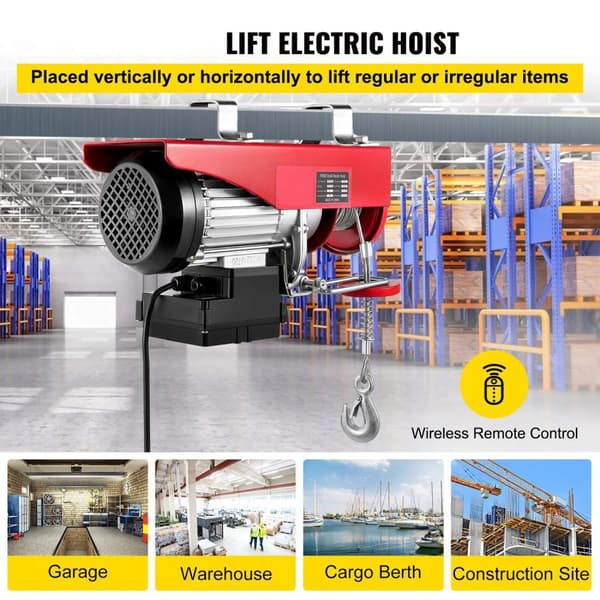 200Kg 480W elektrisk lyftkran med 100m trådlös fjärrkontroll, stor kylarfläkt, ren kopparmotor, nödstoppsfunktion, säkerhetsdesign