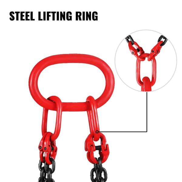1.5M x 8mm 5 tons lastkapacitet, kraftig fyrbenslyftkedja, robust konstruktion, självlåsande krok, lätt att använda, bred applikation