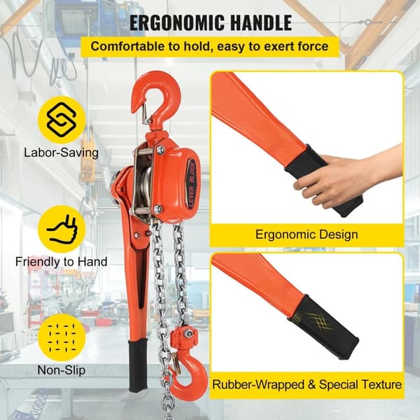 3 ton manuellt kedjeblock med spärrspak, 1,5M kedja, kompakt struktur, 2 vridbara krokar, ergonomiskt handtag, pålitligt bromssystem